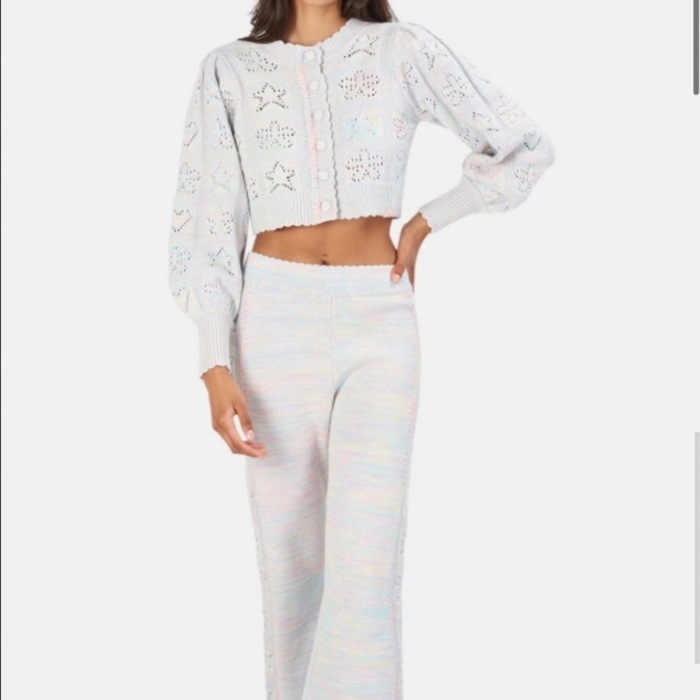 LoveShackFancy Matching Antique Pastel Rainbow Knit Set, Size S Top & XS bottom - Picture 2 of 13